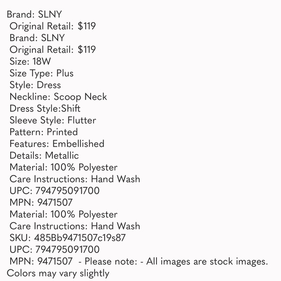 SLNY Dress Sheath Tiered Metallic V-Neck NWT. Size 18. - Picture 5 of 11